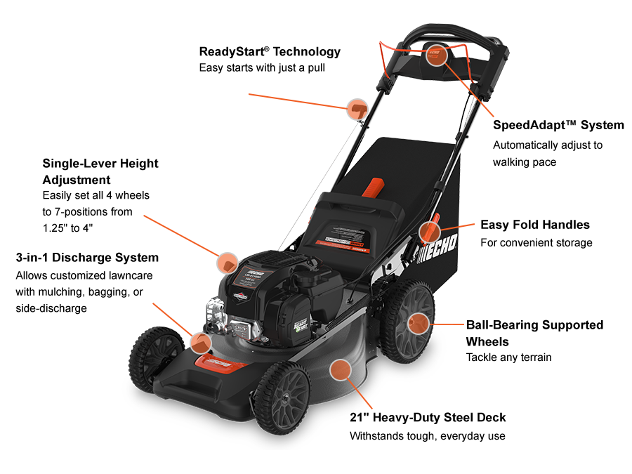 Echo 21" Walk-Behind Lawn Mower, self-propelled - 160cc Briggs engine
