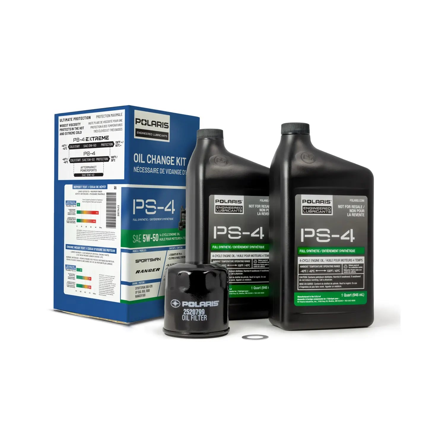 Polaris Full Synthetic Oil Change Kit, 2877473, 2 Quarts of PS-4 Engine Oil and 1 Oil Filter