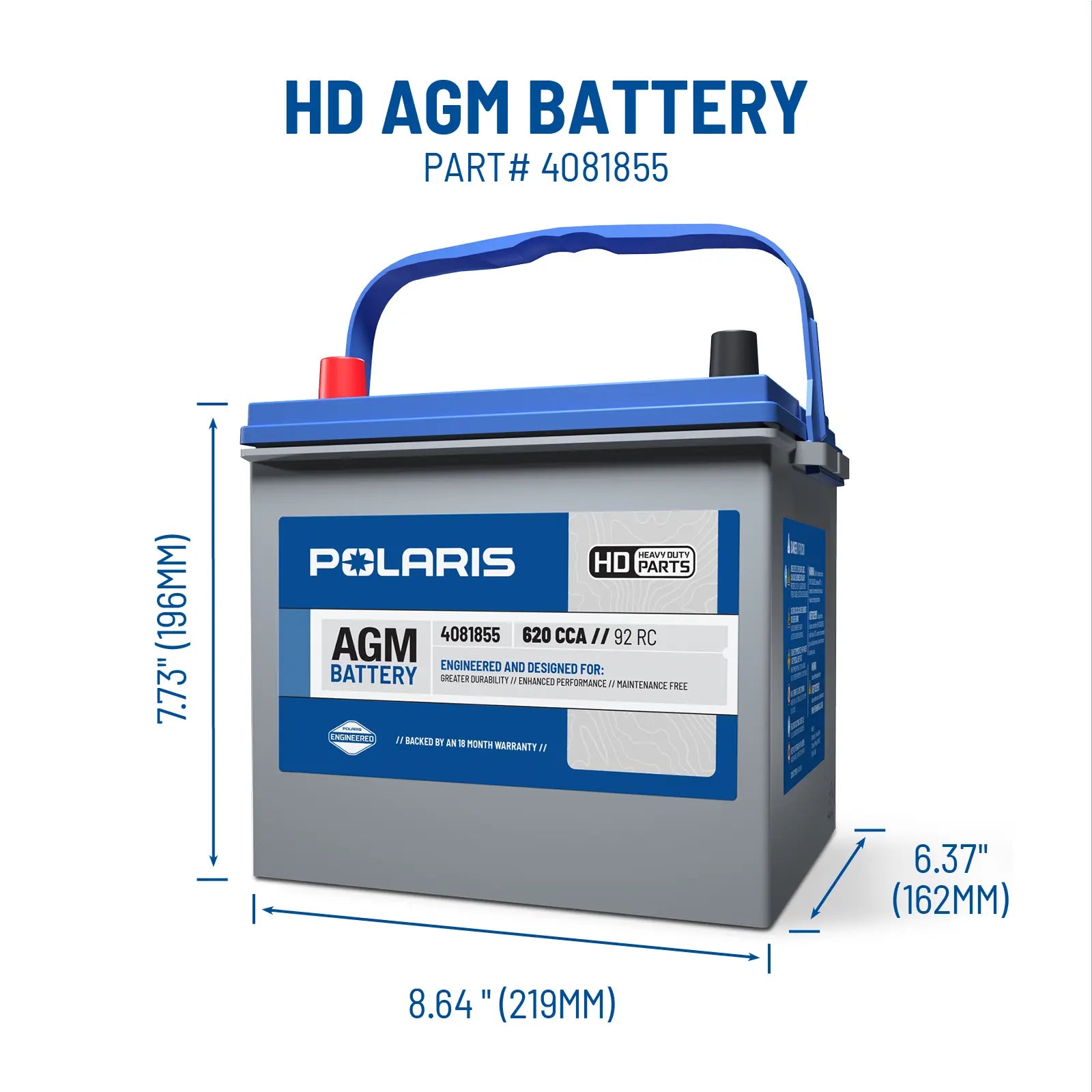 Polaris 12V 53AH AGM Heavy Duty Battery for RANGER, GENERAL, RZR and XPEDITION