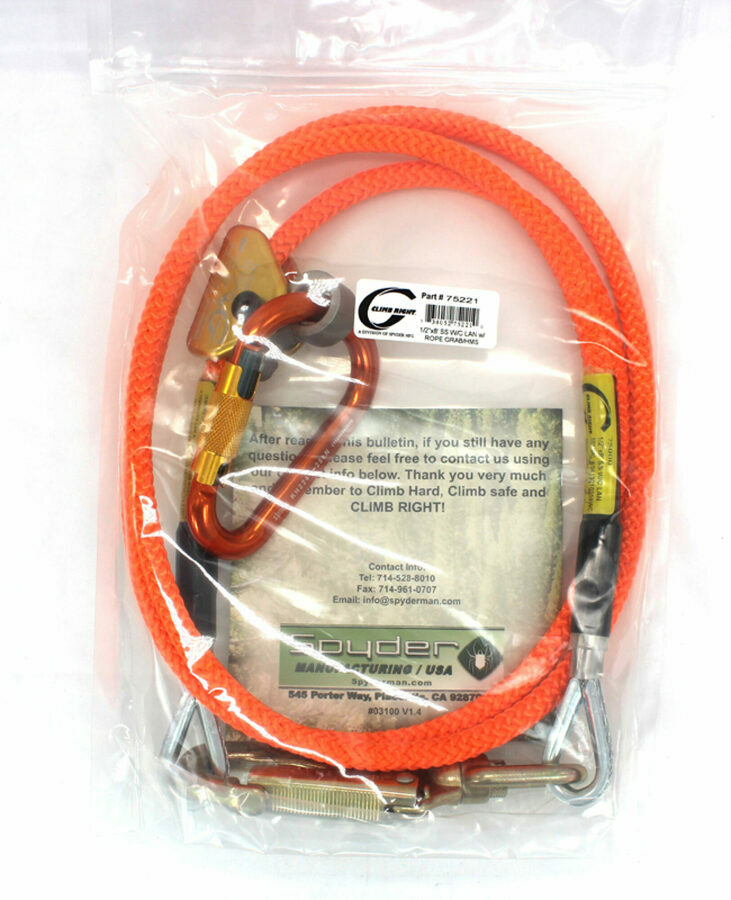 Climb Right 1/2 X 12' Wire Core Lanyard Kit W/ Rope Grab & Carabiner