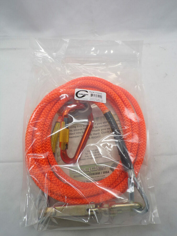 Climb Right 1/2 X 12' Wire Core Lanyard Kit W/ Rope Grab & Carabiner