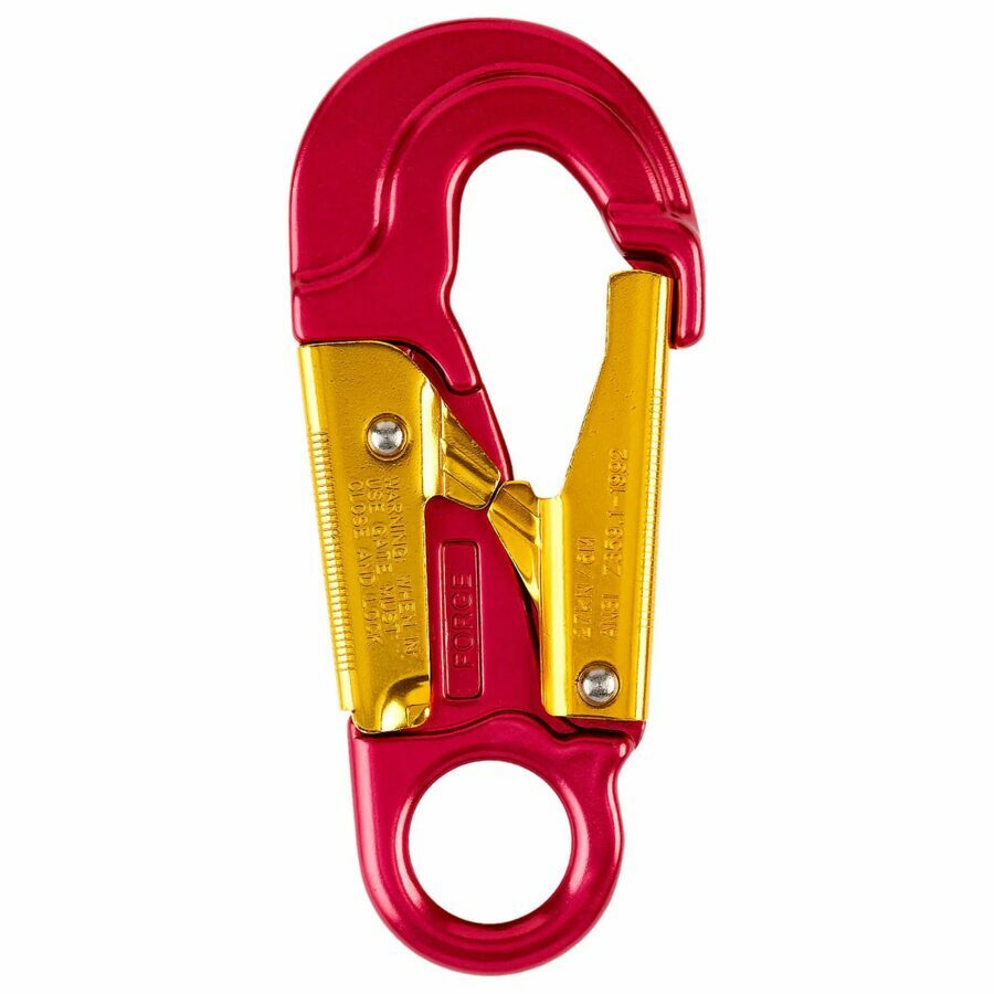 ProClimb Forged Aluminum Double-Lock Snap Hook with Fixed Eye - 27kN MBS RED