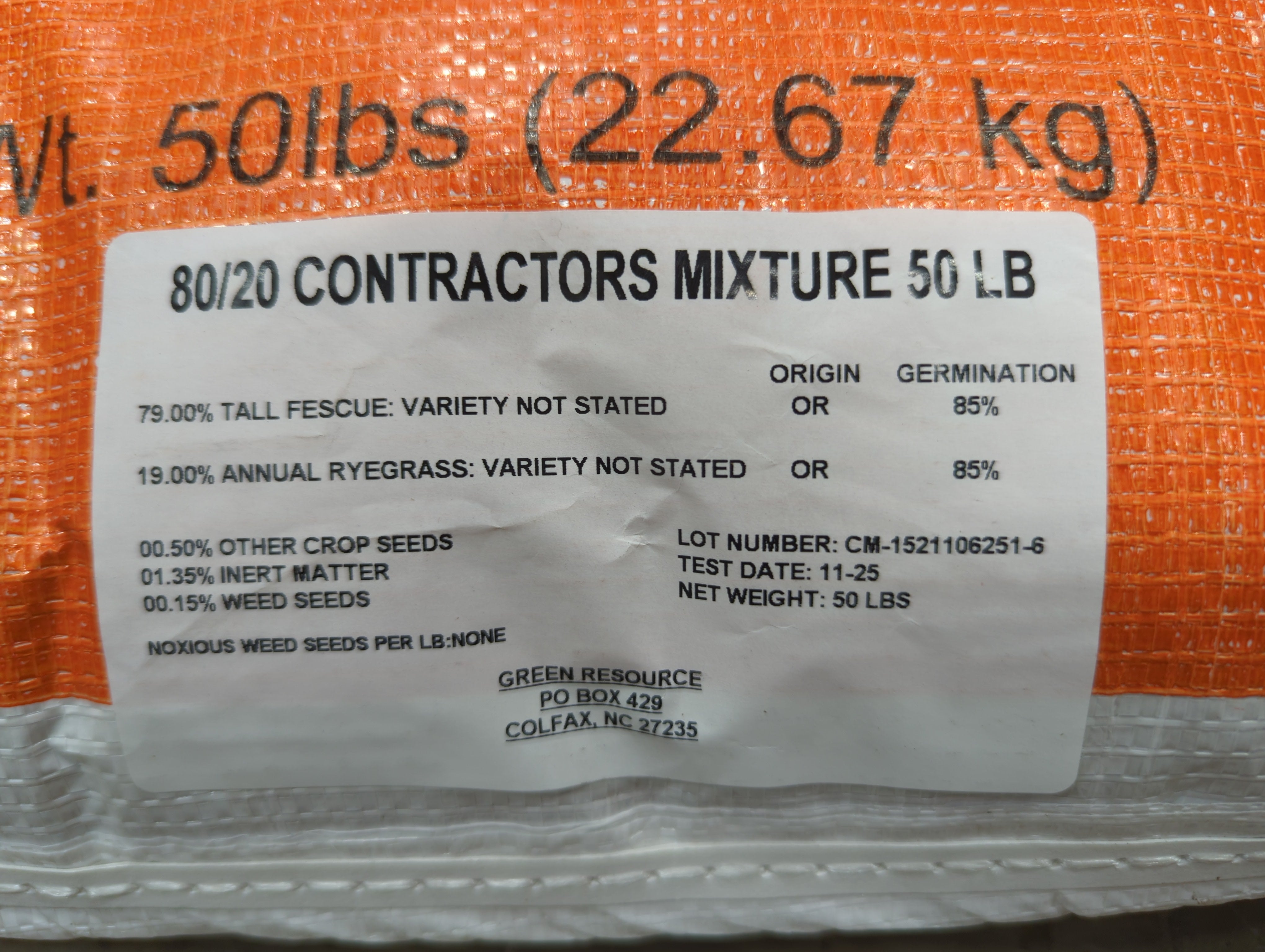 80% FESCUE 20% RYE GRASS SEED CONTRACT BLEND