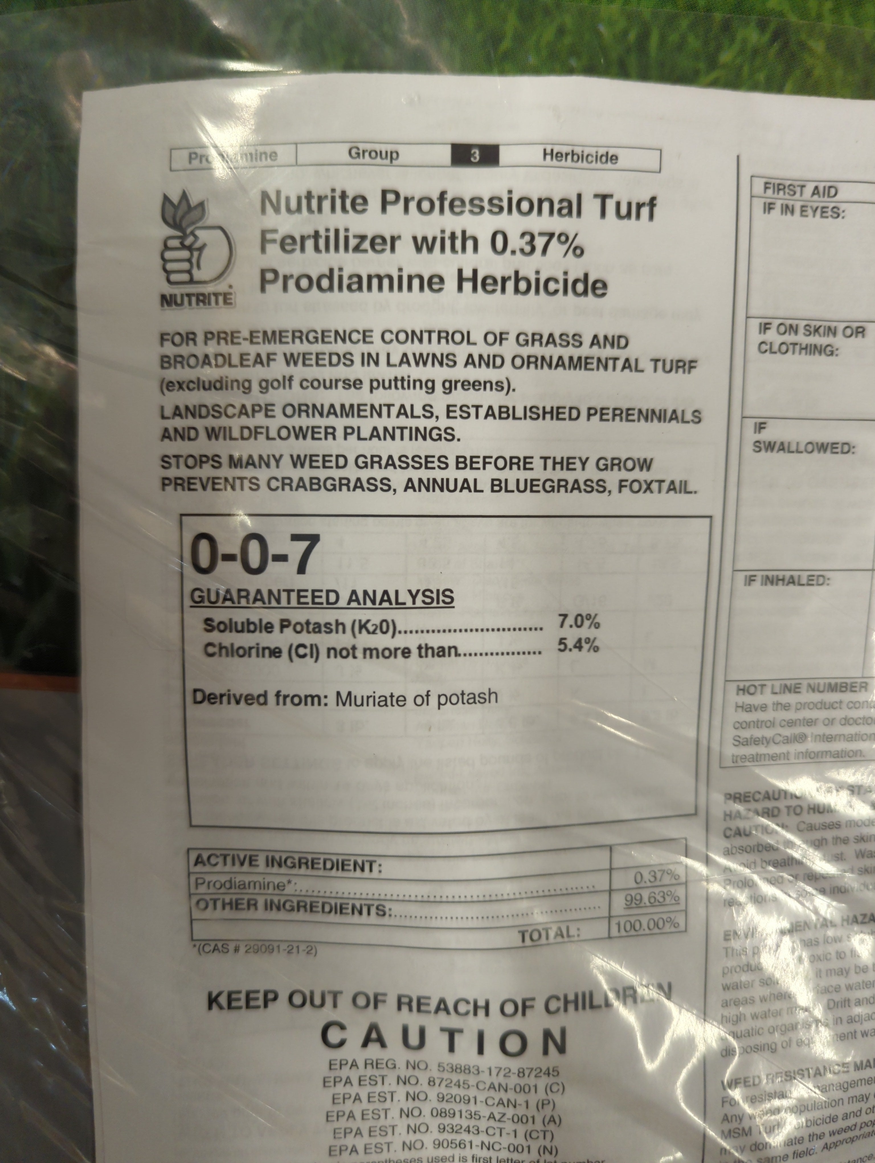 00-00-07 Pre-Emergent Granular - 0.37% Prodiamine 50LB