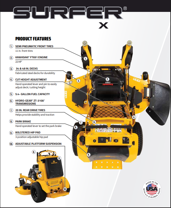 Hustler Surfer X 34" Commercial Stand-On Mower w/ Kawasaki 22HP Engine (944637)